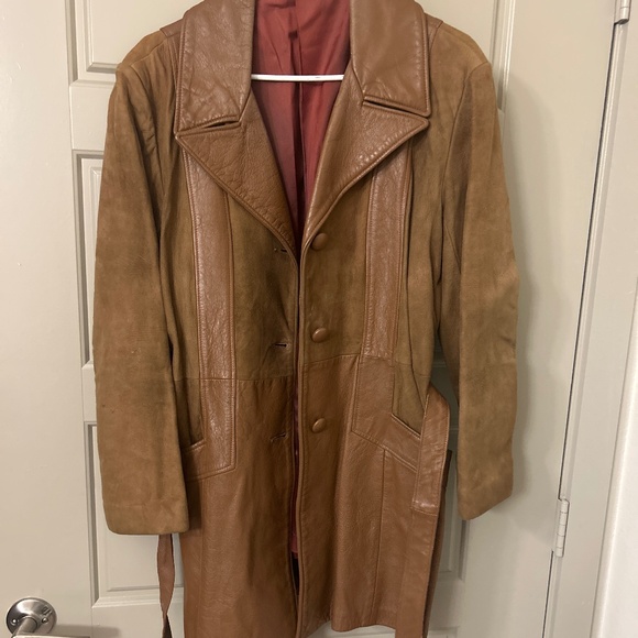 1970’s vintage Leather and Suede patched mid-thigh coat - Picture 1 of 6